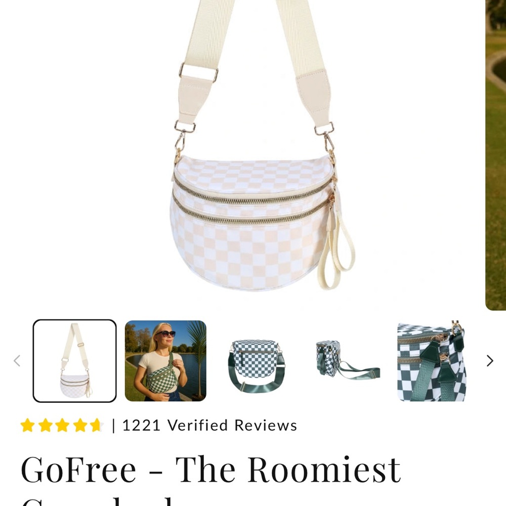Emmafy crossbody beige and white checker crossbody purse, New, holds a ton!